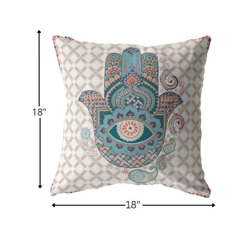 18” Blue Gray Hamsa Indoor Outdoor Throw Pillow