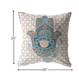 18” Blue Gray Hamsa Indoor Outdoor Throw Pillow