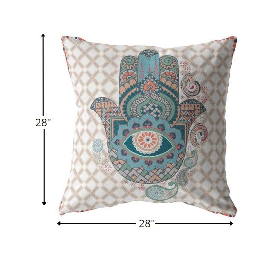 18” Blue Gray Hamsa Indoor Outdoor Throw Pillow