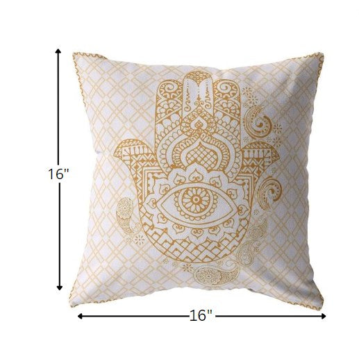 16” Gold White Hamsa Indoor Outdoor Throw Pillow