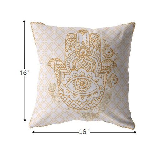 16” Gold White Hamsa Indoor Outdoor Throw Pillow