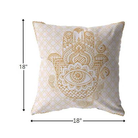 18” Gold White Hamsa Indoor Outdoor Throw Pillow