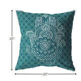 18” Teal White Hamsa Indoor Outdoor Throw Pillow