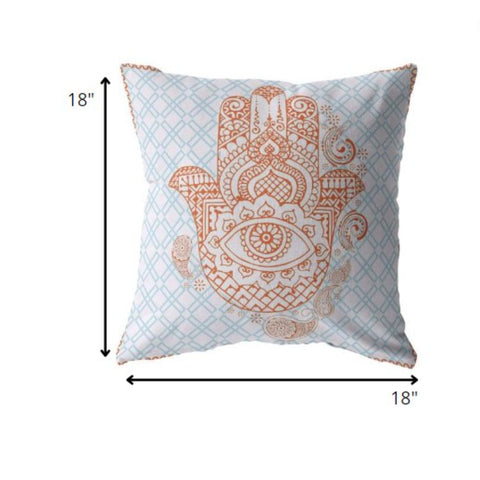 18” Blue Orange Hamsa Indoor Outdoor Throw Pillow