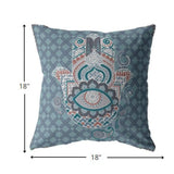 18” Slate Blue Hamsa Indoor Outdoor Throw Pillow