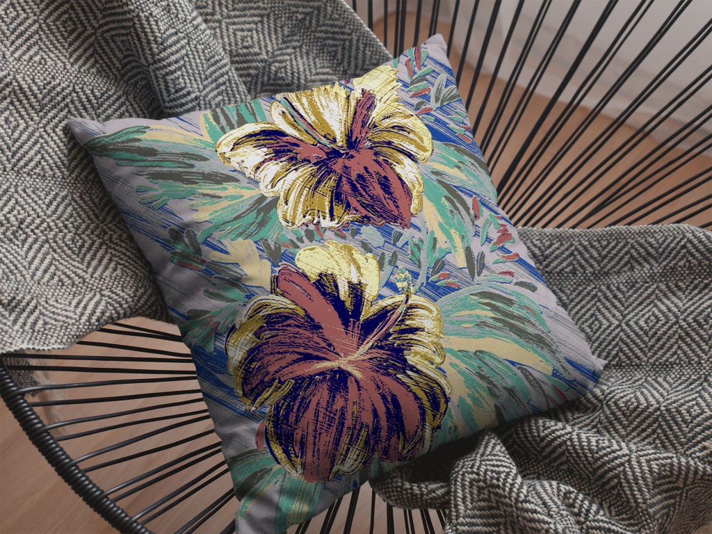 18” Terracotta Hibiscus Indoor Outdoor Throw Pillow