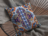 20" Orange Blue Boho Indoor Outdoor Throw Pillow