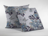 16” Gray White Butterfly Indoor Outdoor Throw Pillow