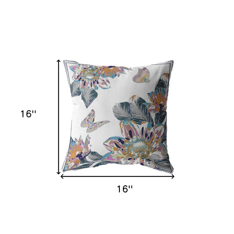 16” Pink White Butterfly Indoor Outdoor Throw Pillow