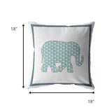 18” Blue White Elephant Indoor Outdoor Throw Pillow