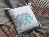 18” Blue White Elephant Indoor Outdoor Throw Pillow