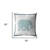 18” Blue White Elephant Indoor Outdoor Throw Pillow