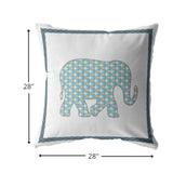 18” Blue White Elephant Indoor Outdoor Throw Pillow