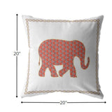 18” Orange White Elephant Indoor Outdoor Throw Pillow