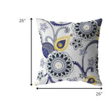 18” Navy White Floral Indoor Outdoor Throw Pillow