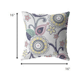 16” White Yellow Floral Indoor Outdoor Throw Pillow