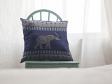 16” Navy Ornate Elephant Indoor Outdoor Throw Pillow