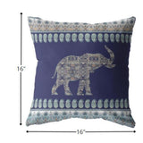 16” Navy Ornate Elephant Indoor Outdoor Throw Pillow