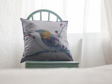 16” Blue White Robin Indoor Outdoor Throw Pillow