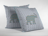 16" Blue Elephant Indoor Outdoor Throw Pillow