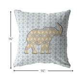 16" Blue Yellow Elephant Indoor Outdoor Throw Pillow