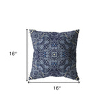 16” Indigo Boho Ornate Indoor Outdoor Throw Pillow