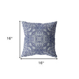 16” Indigo White Boho Ornate Indoor Outdoor Throw Pillow