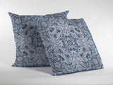 18” Light Blue Boho Ornate Indoor Outdoor Throw Pillow