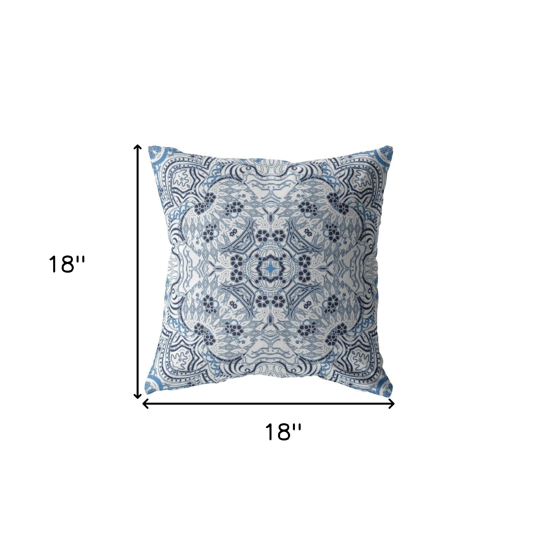 18” Light Blue Boho Ornate Indoor Outdoor Throw Pillow