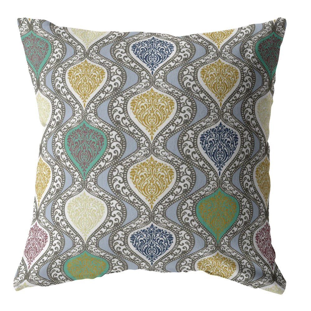 16” Gray Gold Ogee Indoor Outdoor Throw Pillow