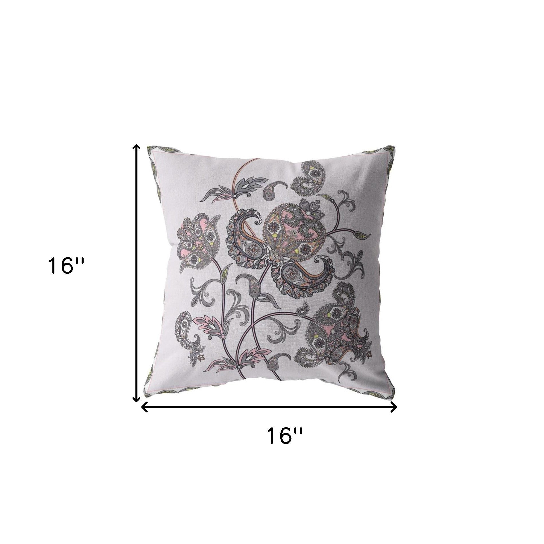 16” Gray White Wildflower Indoor Outdoor Throw Pillow