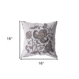 16” Gray White Wildflower Indoor Outdoor Throw Pillow