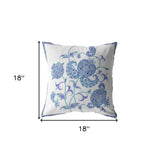 18” Blue White Wildflower Indoor Outdoor Throw Pillow