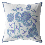 18” Blue White Wildflower Indoor Outdoor Throw Pillow