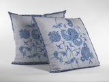 18” Blue White Wildflower Indoor Outdoor Throw Pillow