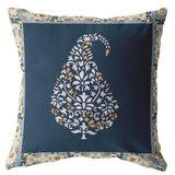 16” Orange Navy Paisley Indoor Outdoor Throw Pillow