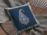 18” Orange Navy Paisley Indoor Outdoor Throw Pillow