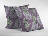 18” White Purple Tropical Leaf Indoor Outdoor Throw Pillow