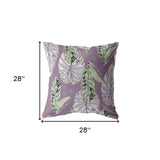 18” White Purple Tropical Leaf Indoor Outdoor Throw Pillow