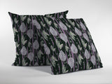 16” Black Purple Fall Leaves Indoor Outdoor Throw Pillow