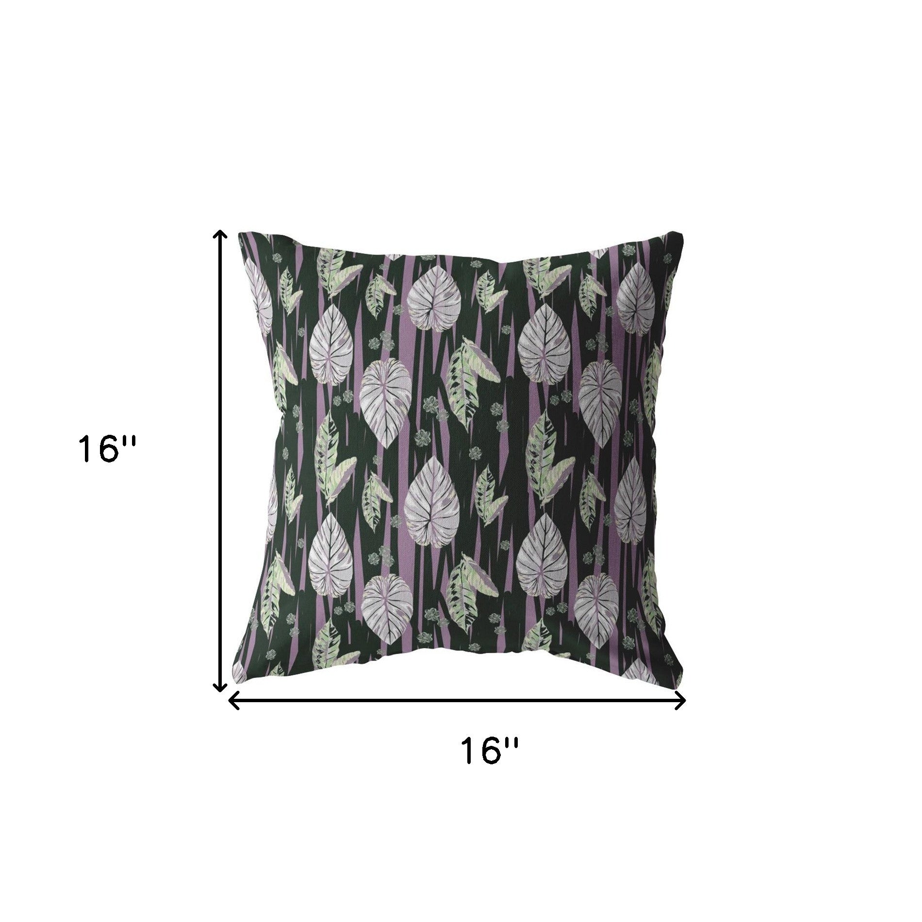 16” Black Purple Fall Leaves Indoor Outdoor Throw Pillow