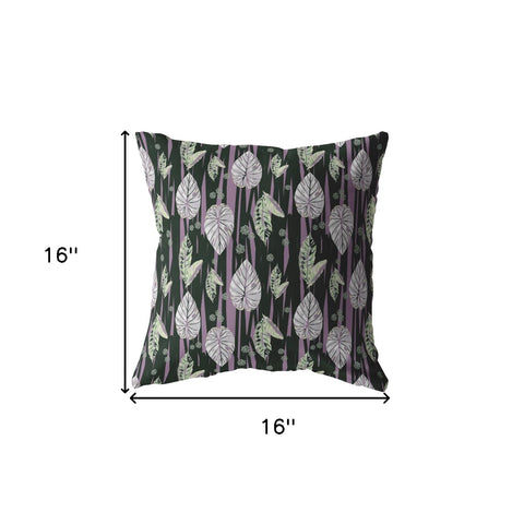 16” Black Purple Fall Leaves Indoor Outdoor Throw Pillow