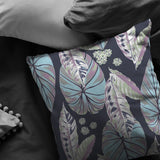 16” Blue Purple Tropical Leaf Indoor Outdoor Throw Pillow