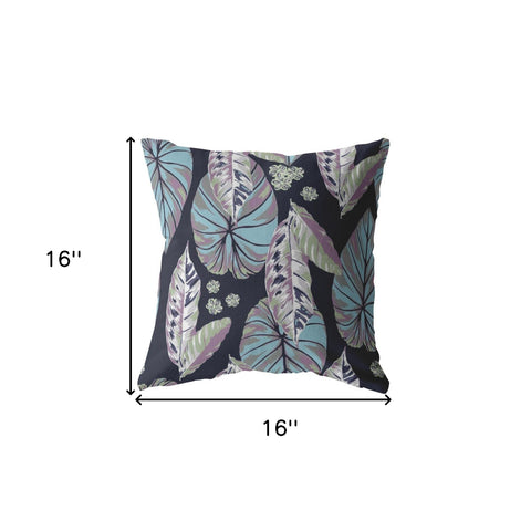 16” Blue Purple Tropical Leaf Indoor Outdoor Throw Pillow