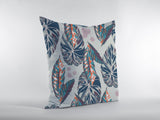 16” Blue Gray Tropical Leaf Indoor Outdoor Throw Pillow