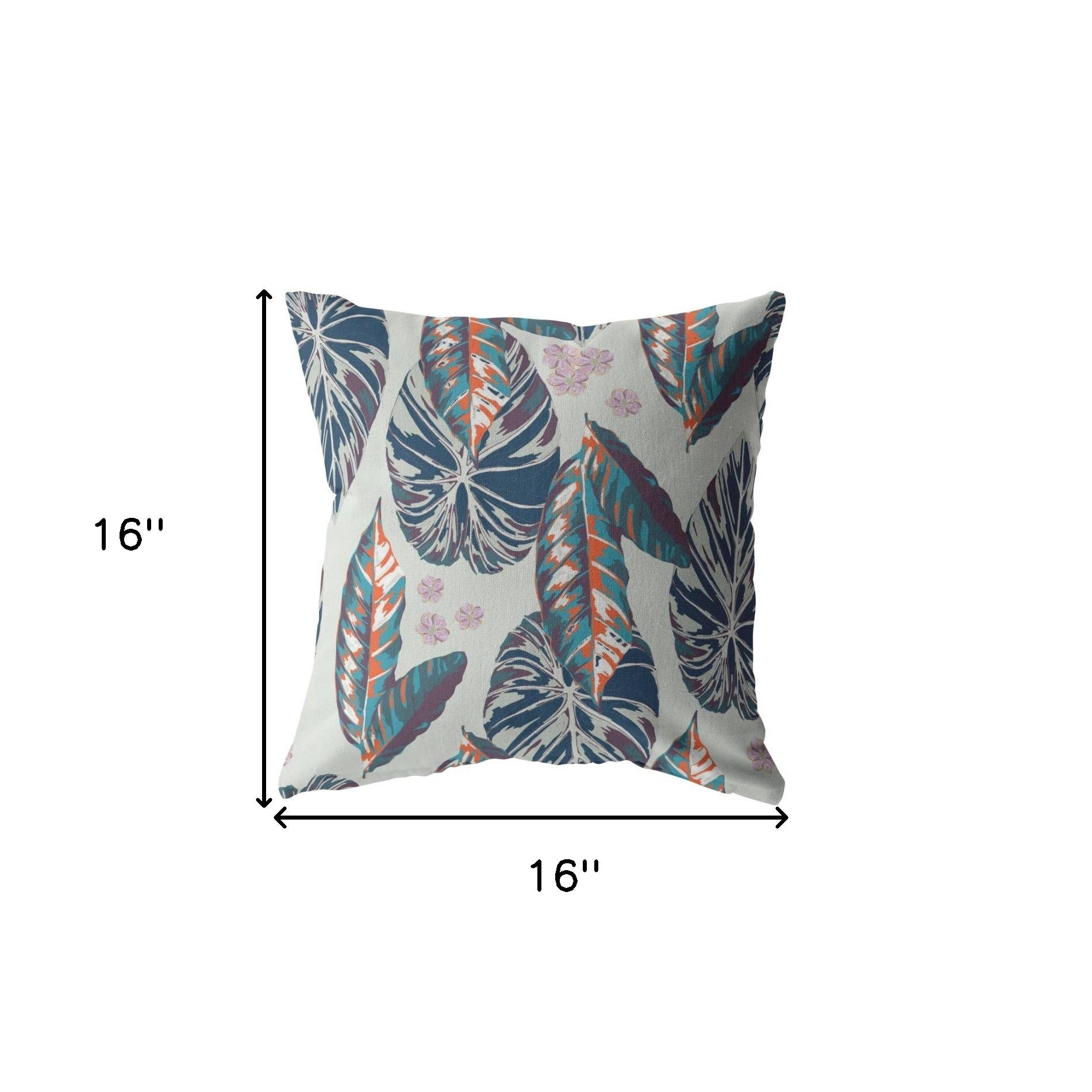 16” Blue Gray Tropical Leaf Indoor Outdoor Throw Pillow