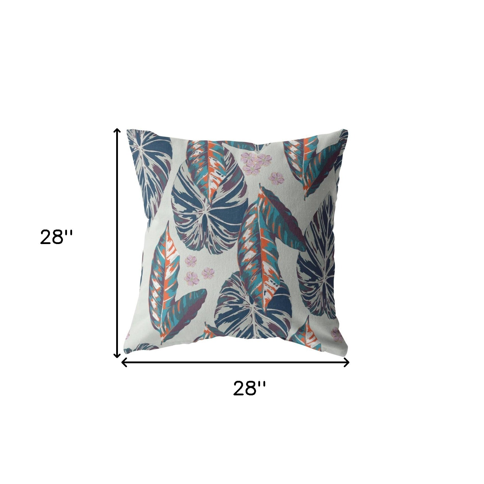 18” Blue Gray Tropical Leaf Indoor Outdoor Throw Pillow