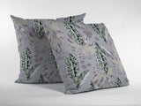 18” Gray Purple Tropical Leaf Indoor Outdoor Throw Pillow