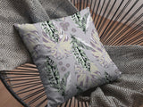 18” Gray Purple Tropical Leaf Indoor Outdoor Throw Pillow