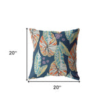 18” Orange Blue Tropical Leaf Indoor Outdoor Throw Pillow